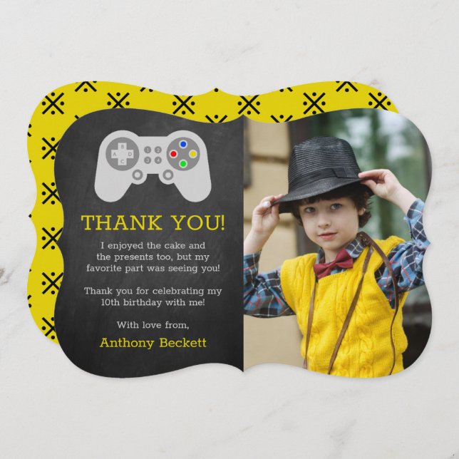 Modern Gamer Any Age Birthday Photo Thank You Card (Front/Back)