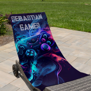 Modern gamer kids beach towel