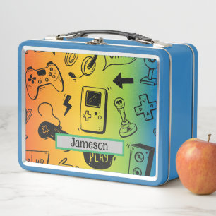 Modern Gamer Pattern Personalised Name Metal Lunch Box