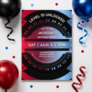 Modern Gamer Teen Boy Birthday Party  Invitation
