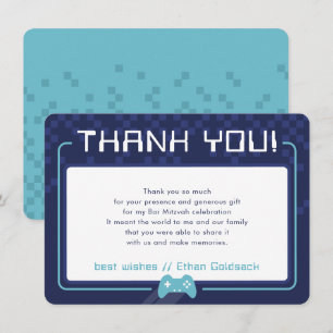 MODERN GAMING THANKS Bar Mitzvah navy aqua blue Thank You Card