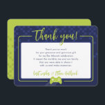 MODERN GAMING THANKS Bar Mitzvah navy blue lime Thank You Card<br><div class="desc">by kat massard >>> www.simplysweetPAPERIE.com <<< A simple design for your THANK YOU FLAT CARDS - to match your main invitations. Love the design, but would like to see some changes - another colour scheme, product, add a photo or adapted for a different occasion - no worries simply contact me,...</div>
