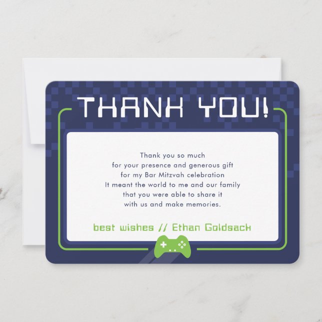 MODERN GAMING THANKS navy blue neon green Thank You Card (Front)