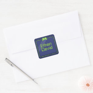 MODERN GAMING trendy navy blue neon green Square Sticker