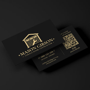 Modern Garage Door Gates Technician Logo Black Business Card