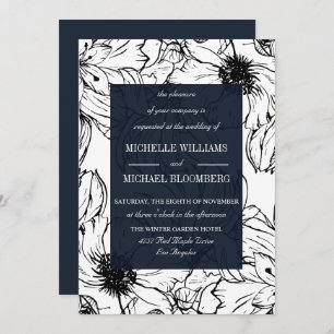 Modern Garden Blue Floral wedding Invitation