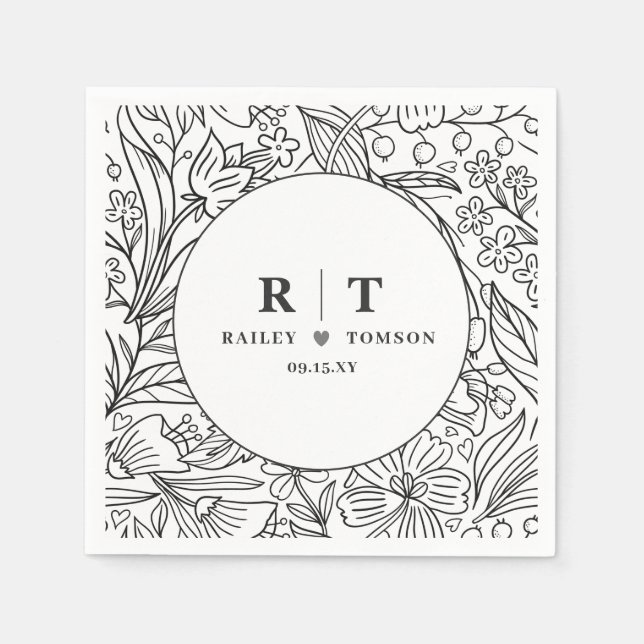 Modern Garden Floral Elegant Engagement Party  Napkin (Front)