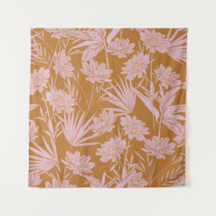 Modern garden flower monotone retro mood seamless tapestry
