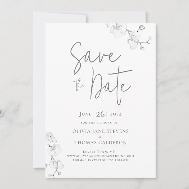 Modern Garden Orchids Wedding Photo Save the Date Invitation (Front)