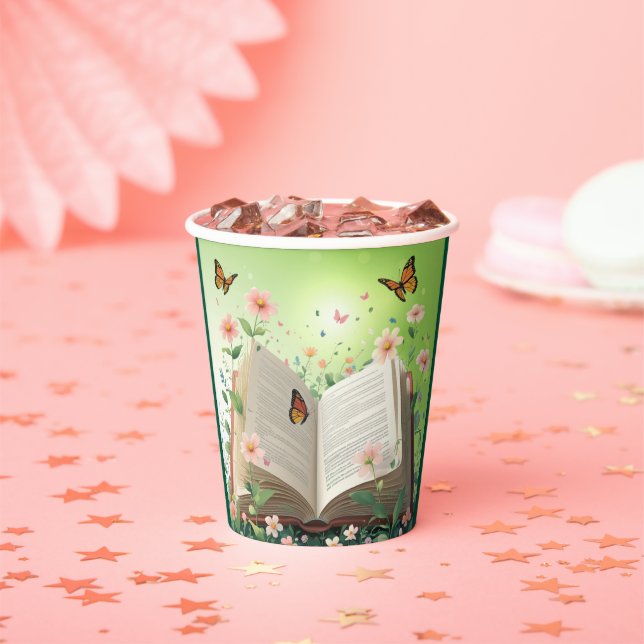 Modern Garden Storybook Floral Baby Shower Paper Cups (Insitu)
