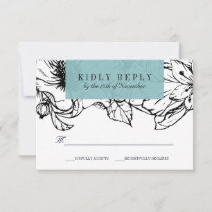 Modern Garden Turquoise Floral wedding RSVP Card