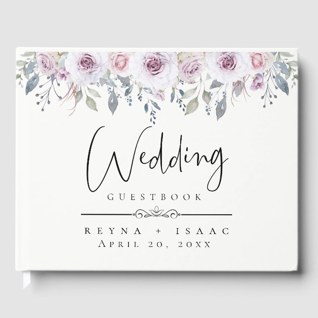 Modern Garden Violet Floral Wedding Guest Book (Front)