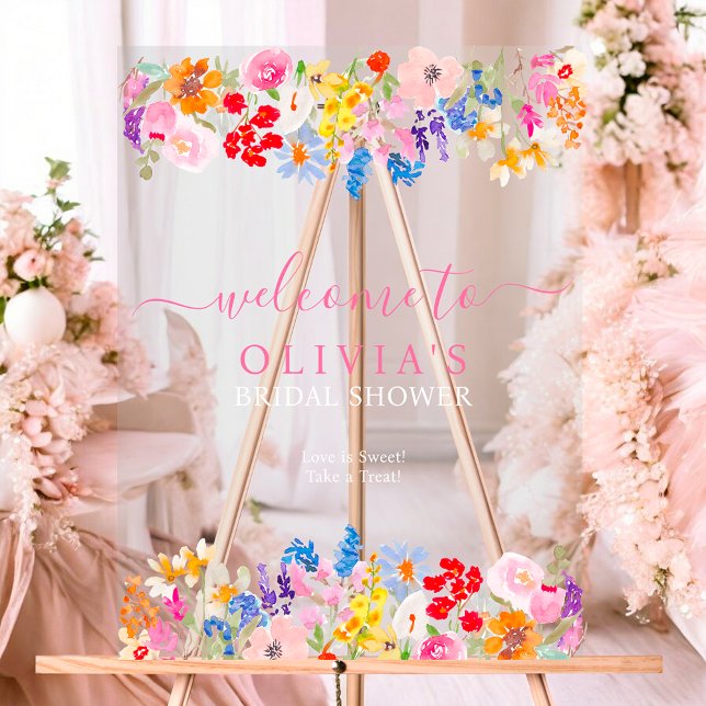 Modern garden wildflowers script bridal welcome acrylic sign (Modern garden wildflowers script bridal welcome acrylic sign)
