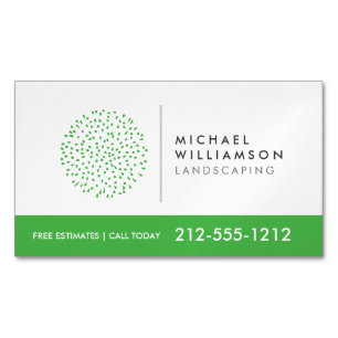 Modern Gardener Landscaping Shrub Logo on White Magnetic Business Card