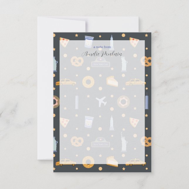 Modern Gary NYC-Themed Pattern Personalised Name Thank You Card (Front)