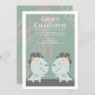 Modern Gay Dinosaur Two Brides Wedding Invitation