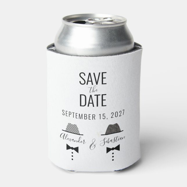 Modern Gay Wedding Save The Date Can Cooler (Can Front)