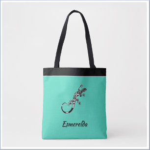 Modern Gecko Sea Green and Black Tote Bag