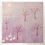 Modern Geese Orchard Landscape Art Ceramic Tile<br><div class="desc">A flock of geese in an orchard of apple trees in spring.  A soft dreamy dusty pink landscape painting. Original art by Nic Squirrell.</div>