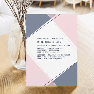 Modern Gem Blush and Navy Bat Mitzvah Invitation
