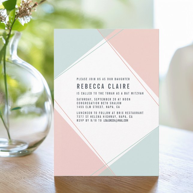 Modern Gem Coral and Mint Bat Mitzvah Invitation (Creator Uploaded)