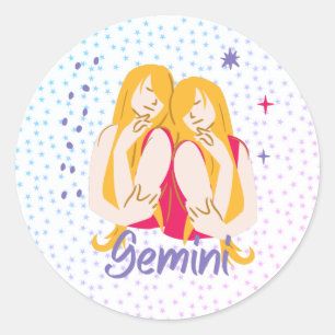 Modern Gemini Twins Zodiac  Classic Round Sticker
