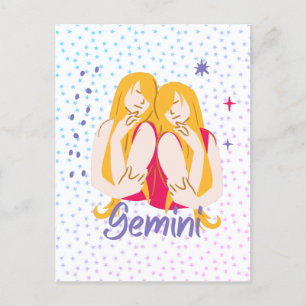 Modern Gemini Twins Zodiac Postcard