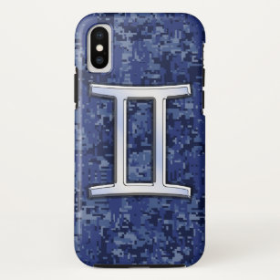 Modern Gemini Zodiac Sign Navy Blue Digital Camo Case-Mate iPhone Case