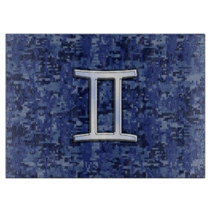 Modern Gemini Zodiac Sign Navy Blue Digital Camo Cutting Board