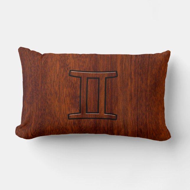 Modern Gemini Zodiac Symbol on Mahogany like print Lumbar Cushion (Front)