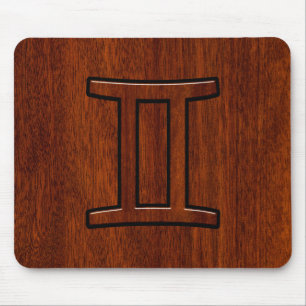 Modern Gemini Zodiac Symbol on Mahogany like print Mouse Pad