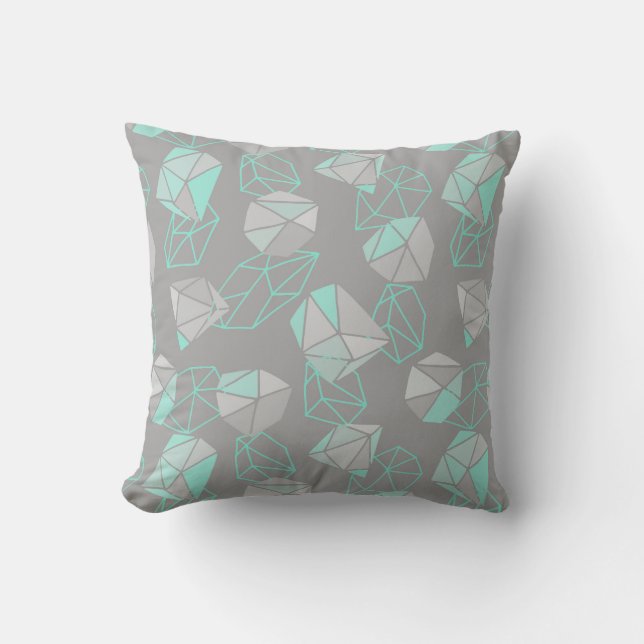Modern Gems Pattern Grey & Aqua Cushion (Front)
