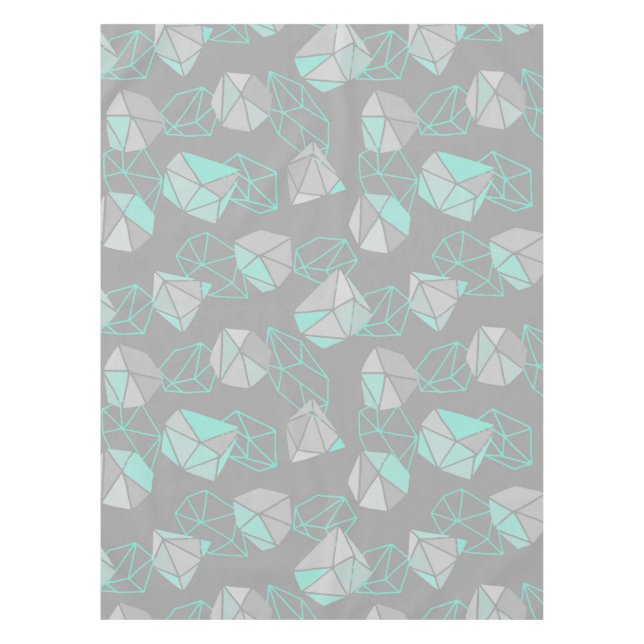 Modern Gems Pattern Grey & Aqua   Tablecloth (Front)