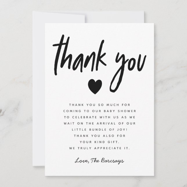 Modern Gender Neutral Baby Shower Simple Heart Thank You Card (Front)