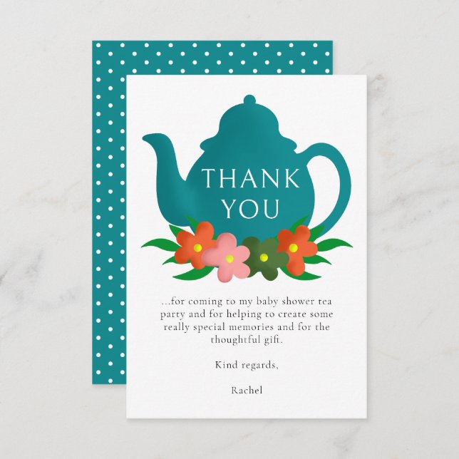 Modern Gender Neutral Floral Teapot Baby Shower  Thank You Card (Front/Back)