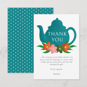 Modern Gender Neutral Floral Teapot Baby Shower Thank You Card