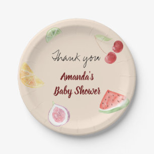 Modern Gender Neutral Watercolor Fruit Baby Shower Paper Plate