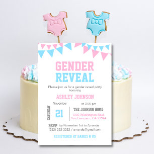 Modern GENDER REVEAL Pink Blue Baby Shower Invitation