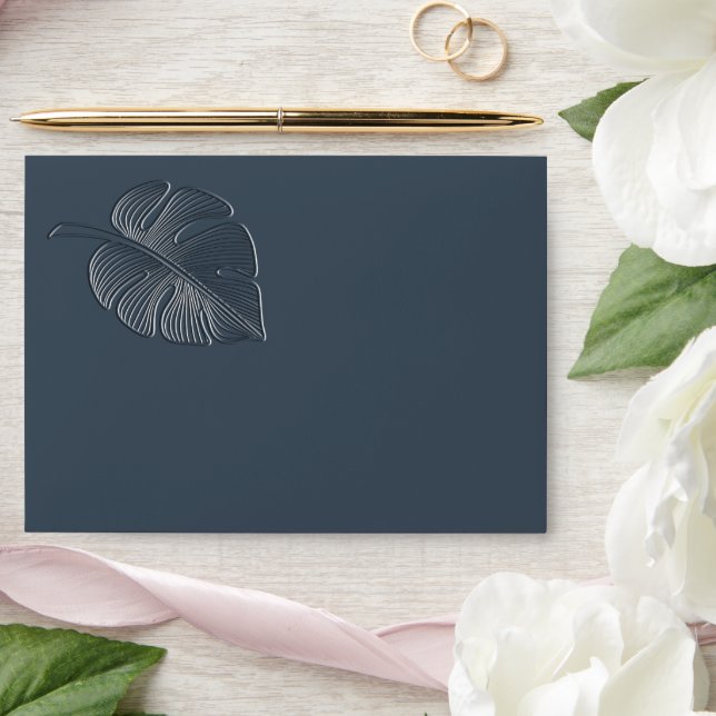 Modern gentle embossed tropical leaf envelope (Wedding)