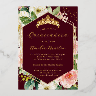 Modern Geo Burgundy Blush Floral Quinceanera