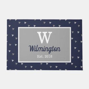 Modern Geo Triangles & Navy Blue   Personalised Doormat
