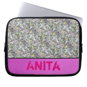 Modern Geology Granite Pastel Dots any Name Pink Laptop Sleeve