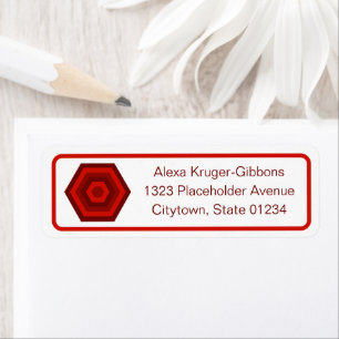 Modern Geometric 3-Line Red Nested Hexagons Return Address Label