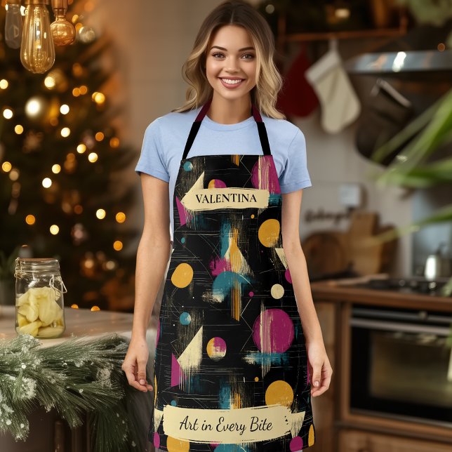 Modern Geometric Abstract Apron with Custom Name (Creator Uploaded)