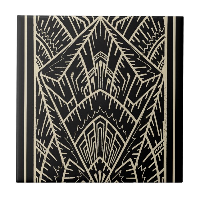 Modern Geometric Abstract Black Art Deco Ceramic Tile (Front)