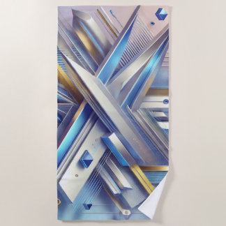 Modern Geometric Abstract Blue and Gold Beach Towel