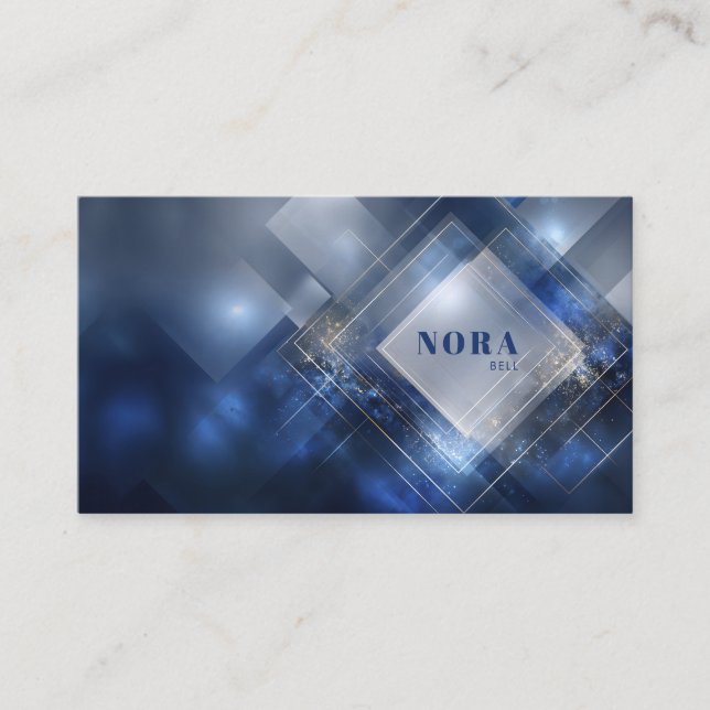 Modern Geometric Abstract Blue Gold Silver Glitter Business Card (Front)