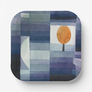 Modern Geometric Abstract Blue Orange Klee Paper Plate