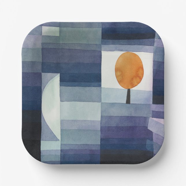 Modern Geometric Abstract Blue Orange Klee Paper Plate (Front)