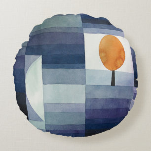 Modern Geometric Abstract Blue Orange Klee Round Cushion